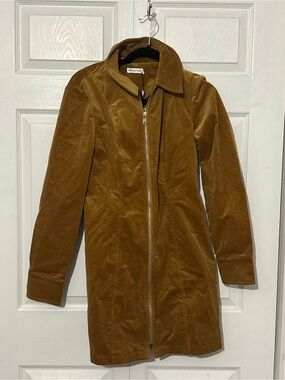 Avec Les Filles Tailored Suede-Like Camel Brown Zip Coat